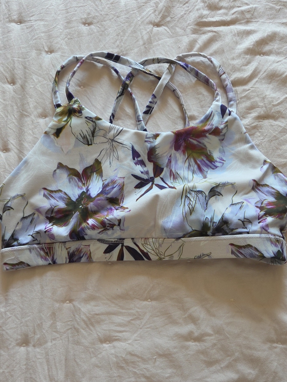 Gottex Floral Strappy Sports Bra - White, Purple & Green